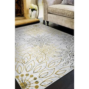 Calinda Summer Bliss Gold-Silver-Ivory 8 ft. x 11 ft. Area Rug