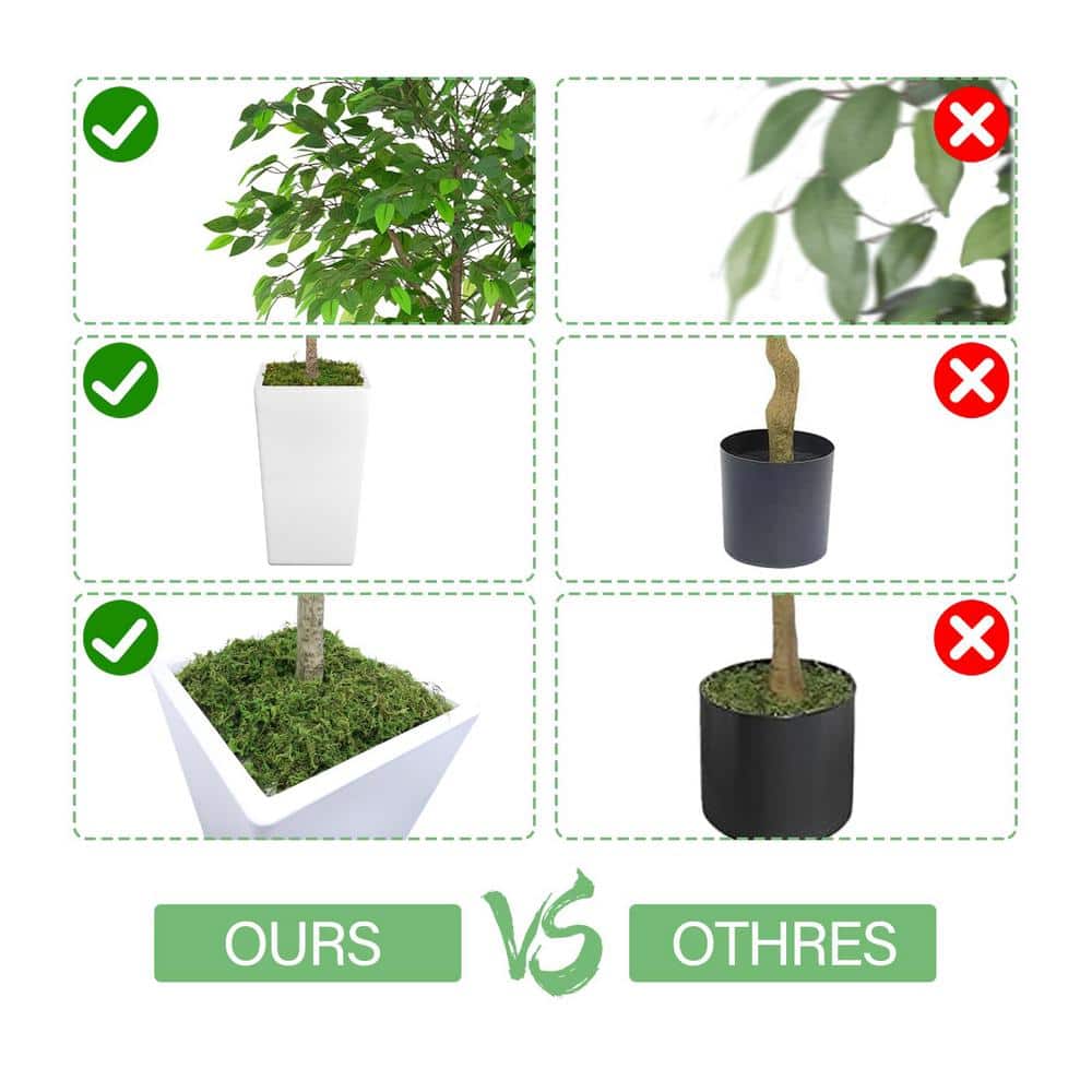7ft Artificial Ficus Tree with White Plastic Pot
