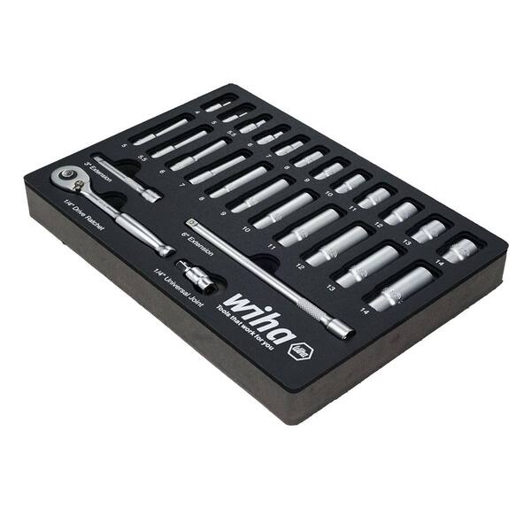 Wiha 1/4 in. Socket Tray Set - Metric (27-Piece) Drive