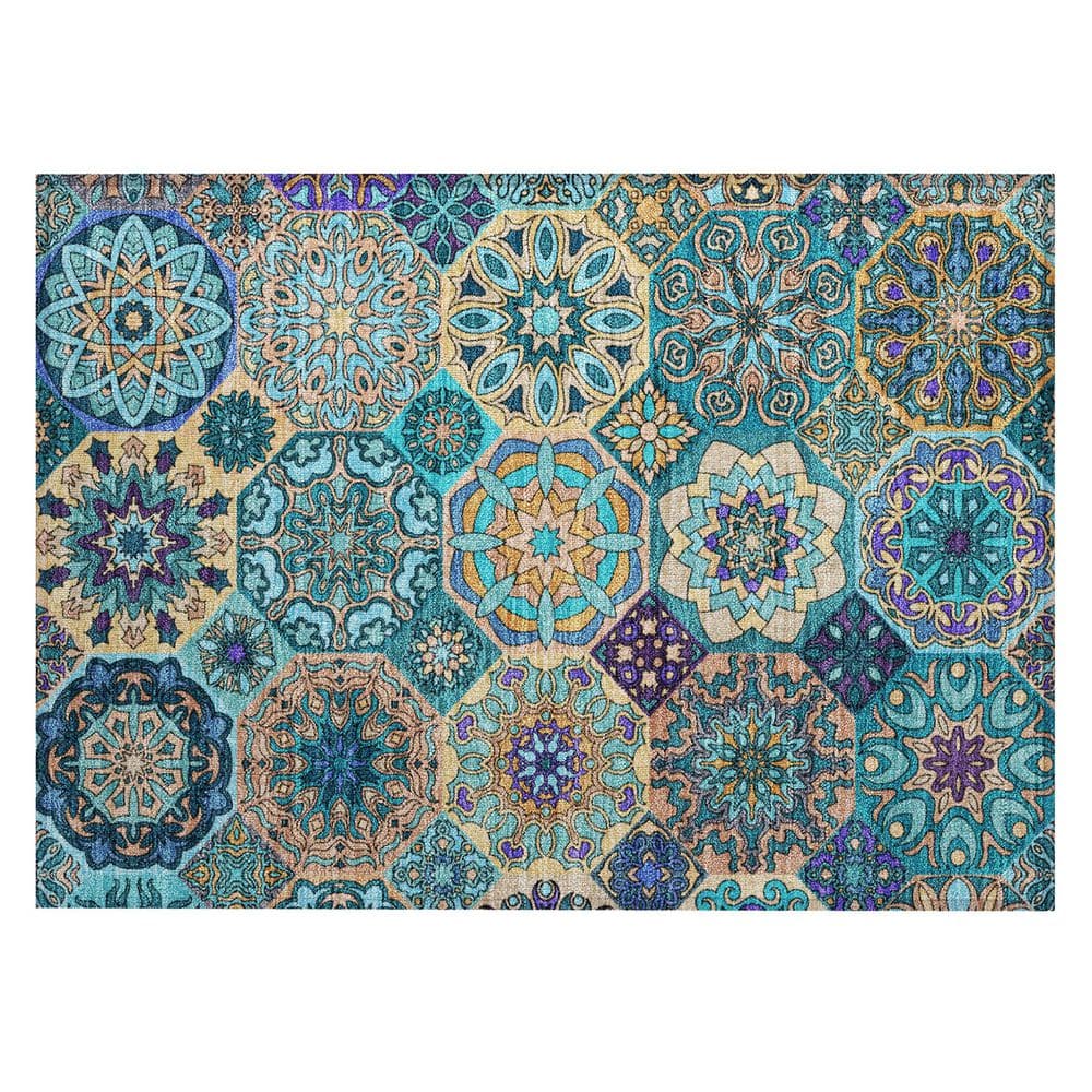 Chantille Machine Washable Indoor/Outdoor Abstract ACN2729 Teal 2 ft. x 3 ft. Accent Rug price history on PriceWatchPro