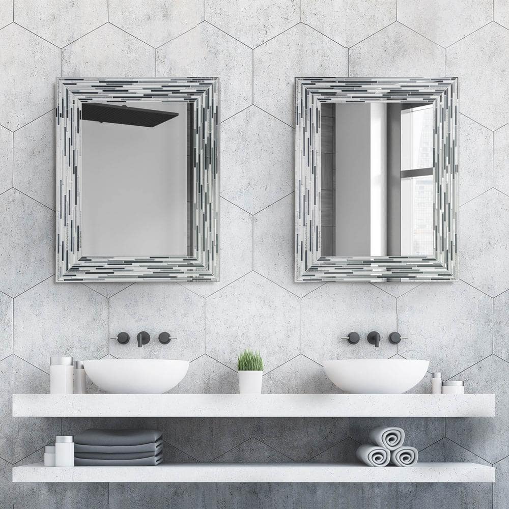 Elegance Reeded Charcoal Mosaic 24" x 30" Frameless Vanity Mirror