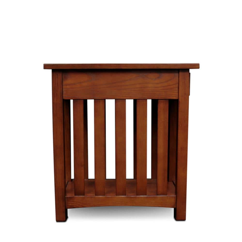 Medium Oak Mission End Table with Drawer and Shelf