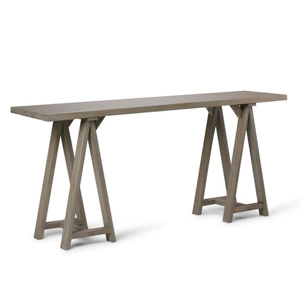 Simpli Home Sawhorse 66 in. Distressed Gray Standard Rectangle Wood Console Table