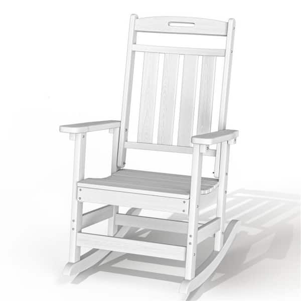 White HDPE Plastic Outdoor Rocking Chair, Porch Deck Rocker, (2-Pack)