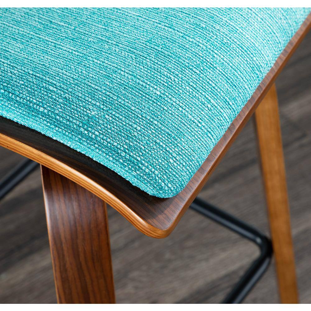 Folia Teal Upholstered Swivel Counter Height Barstools with Walnut Frame, Set of 2