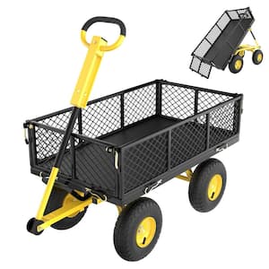 4 cu.ft. Metal Garden Cart, Heavy-Duty 900 lbs. Capacity Removable Mesh Steel Garden Dump Cart, Folding Garden Wagon