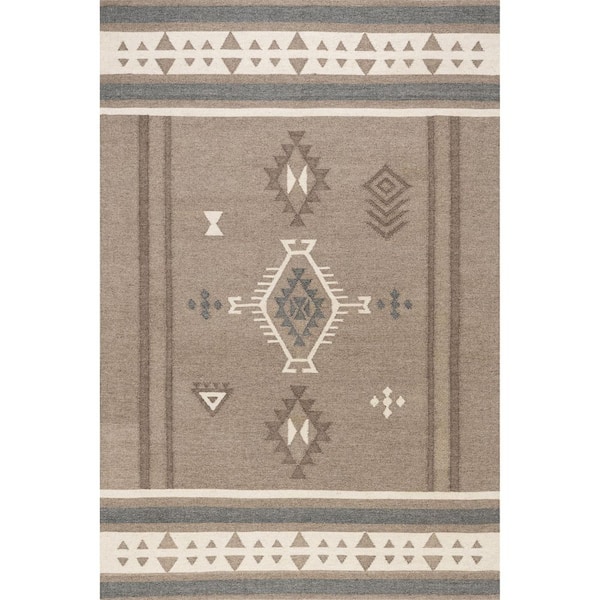 Westerly Southwestern Wool Blend Taupe 3 ft. x 5 ft. Indoor/Outdoor Patio Area Rug