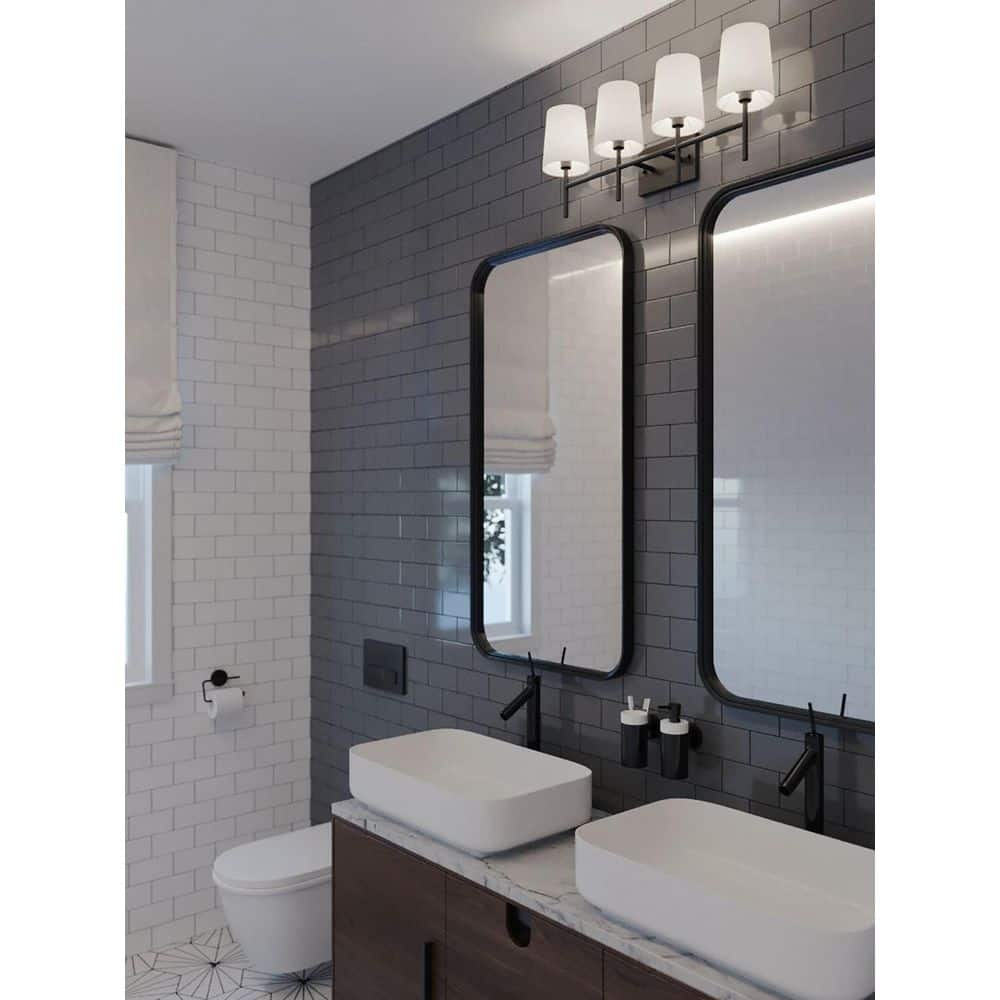 Rose 27 in. 4-Light Black, White Vanity Light with White Fabric Shade price history on PriceWatchPro