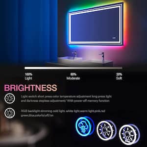 RGB 40 in. W x 32 in. H LED Mirror Rectangular Frameless Memory with Backlit Light, Anti-Fog Wall Bathroom Vanity Mirror