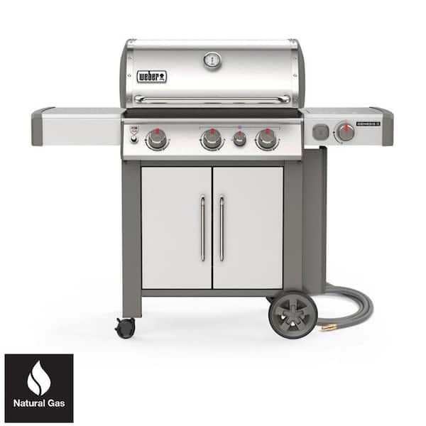 Weber Genesis II S-335 3-Burner Natural Gas Grill in Stainless Steel with Built-In Thermometer and Side Burner