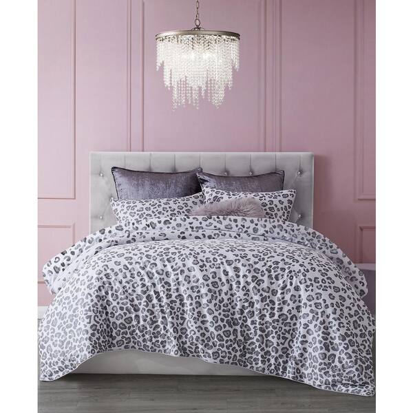 JUICY COUTURE Pearl Leopard 3-Piece Gray Cotton King Comforter Set ...