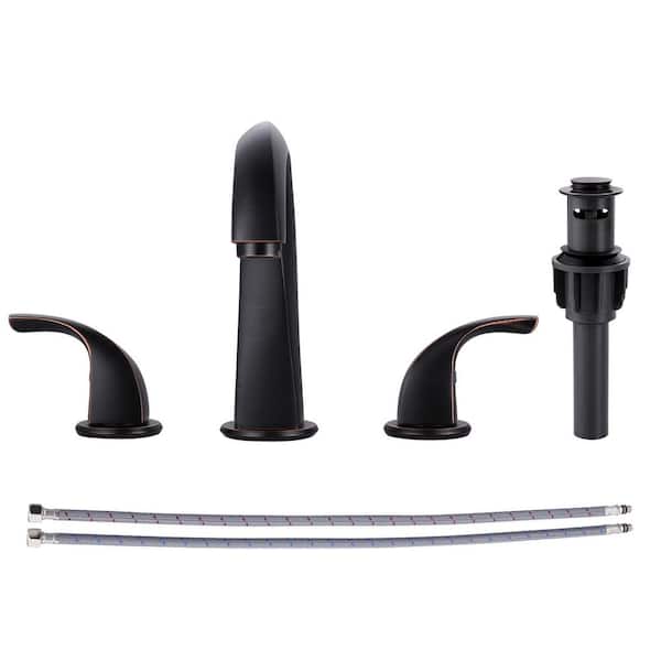 Unbranded 8 in. Widespread Double Handle 3 Holes Bathroom Faucet with Pop up Drain Assembly in Oil Rubbed Bronze