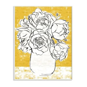 Peony Sketch Bouquet Contrasted Distressed Yellow by Annie Warren Unframed Print Nature Wall Art 10 in. x 15 in.