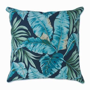 Floral Blue Square Outdoor Square Throw Pillow