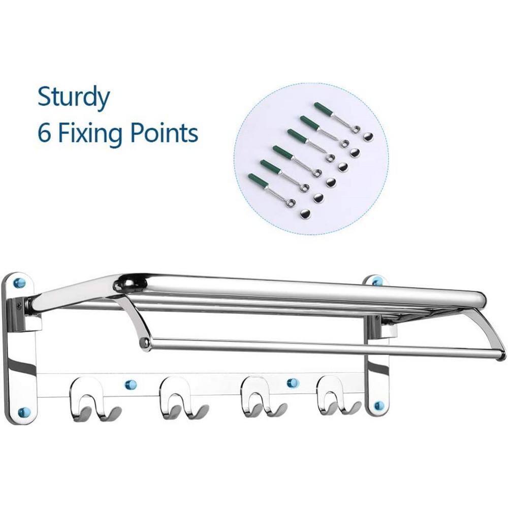 Matte Black Stainless Steel Wall Mounted Towel Rack with Hooks