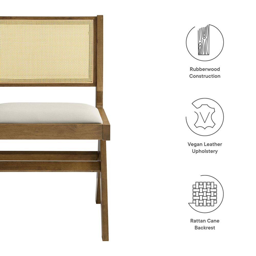 Weathered Oak Stone Side Chair with Cane Back and Faux Leather Seat