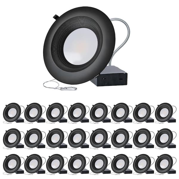RUN BISON 24-Pack 6 in. 3CCT Selectable New Construction/Remodel IC Rated Black Integrated LED Recessed Light Commercial Downlight