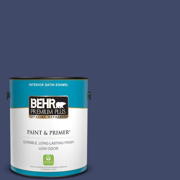 BEHR PREMIUM PLUS 1 gal. #PPU15-01 Nobility Blue Satin Enamel Low Odor Interior Paint & Primer