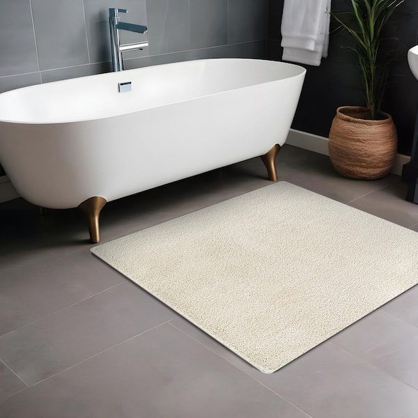 3 ft. x 3 ft. Bone Silky Solid Plus Thick Pile Non Slip Easy Clean Non Shedding Modern Landing Mat Indoor Area Rug