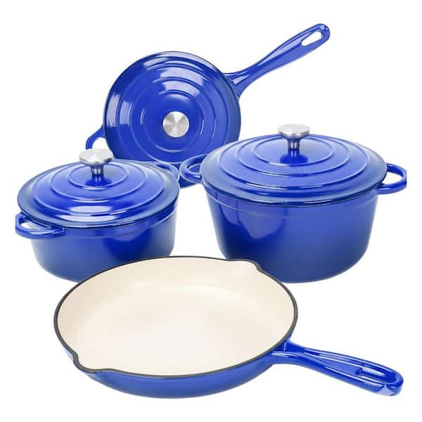 4.8 qt. 2.8 qt. & 2 qt. Enameled Cast Iron Cookware Set, Dutch Ovens Ceramic Coated Heavy Duty with Lid, 7-Piece