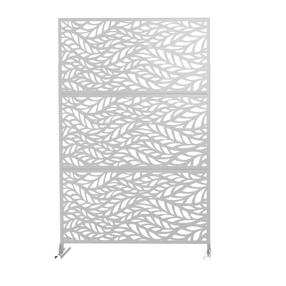75 x 48 in. White Modern Outdoor Screen Privacy Screen with Leaf Patterns W