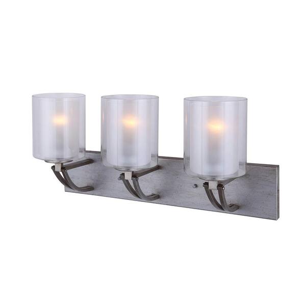 CANARM Bay 3-Light Historic Gold Vanity Light with Clear and Frosted Double Glass