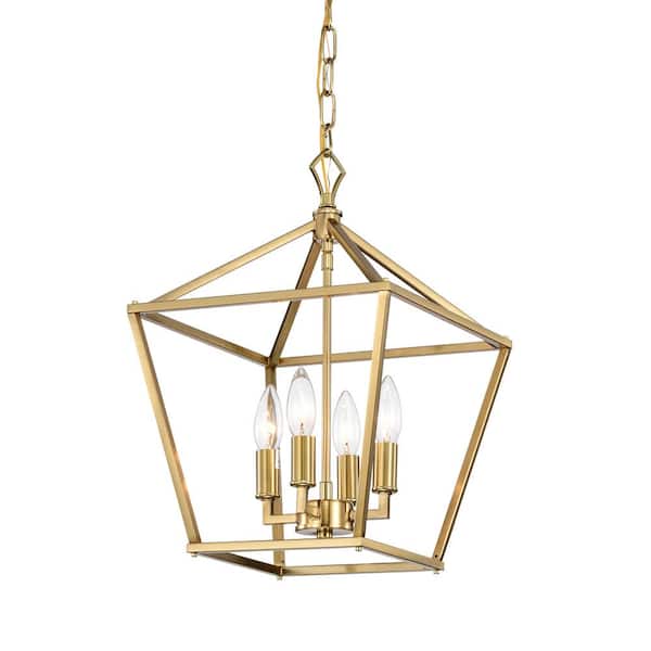 Edvivi Renzo 4-Light 12 in. Gold Caged Lantern Modern Pendant