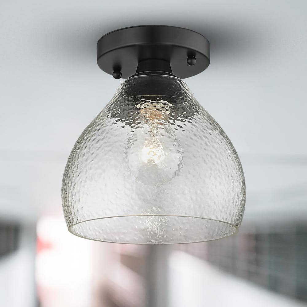 Ariella Matte Black and Glass Semi-Flush Mount Light