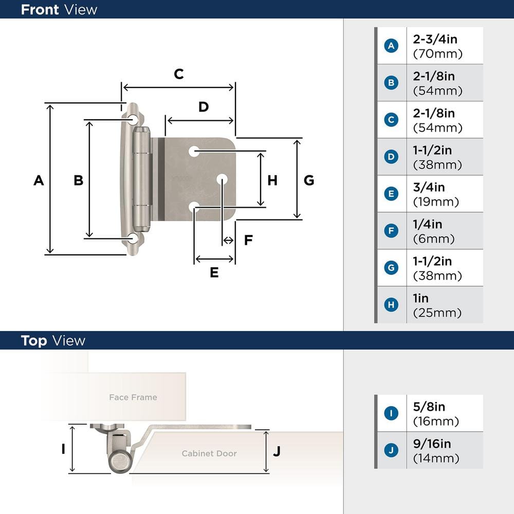 Satin Nickel Variable Overlay Self Closing Cabinet Hinge