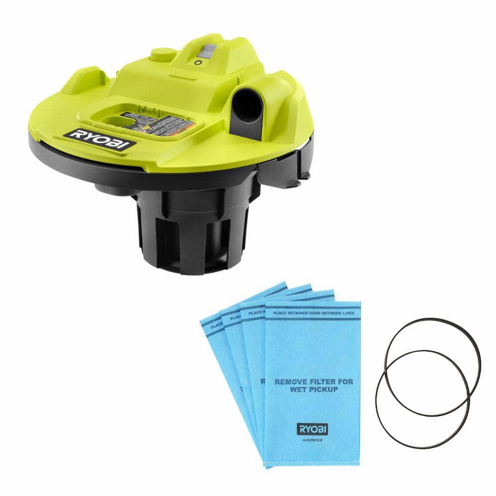 RYOBI ONE 18V Cordless 5 Gal. Bucket Top Wet Dry Vacuum Tool Only with 1 4 in. Hose Crevice Tool and Filter Bags 4 Pack PCL732B A32RF09 The