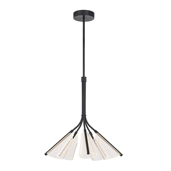KUZCO Mulberry 28 in. 5-Light 67-Watt Black/Light Guide Integrated LED Chandelier