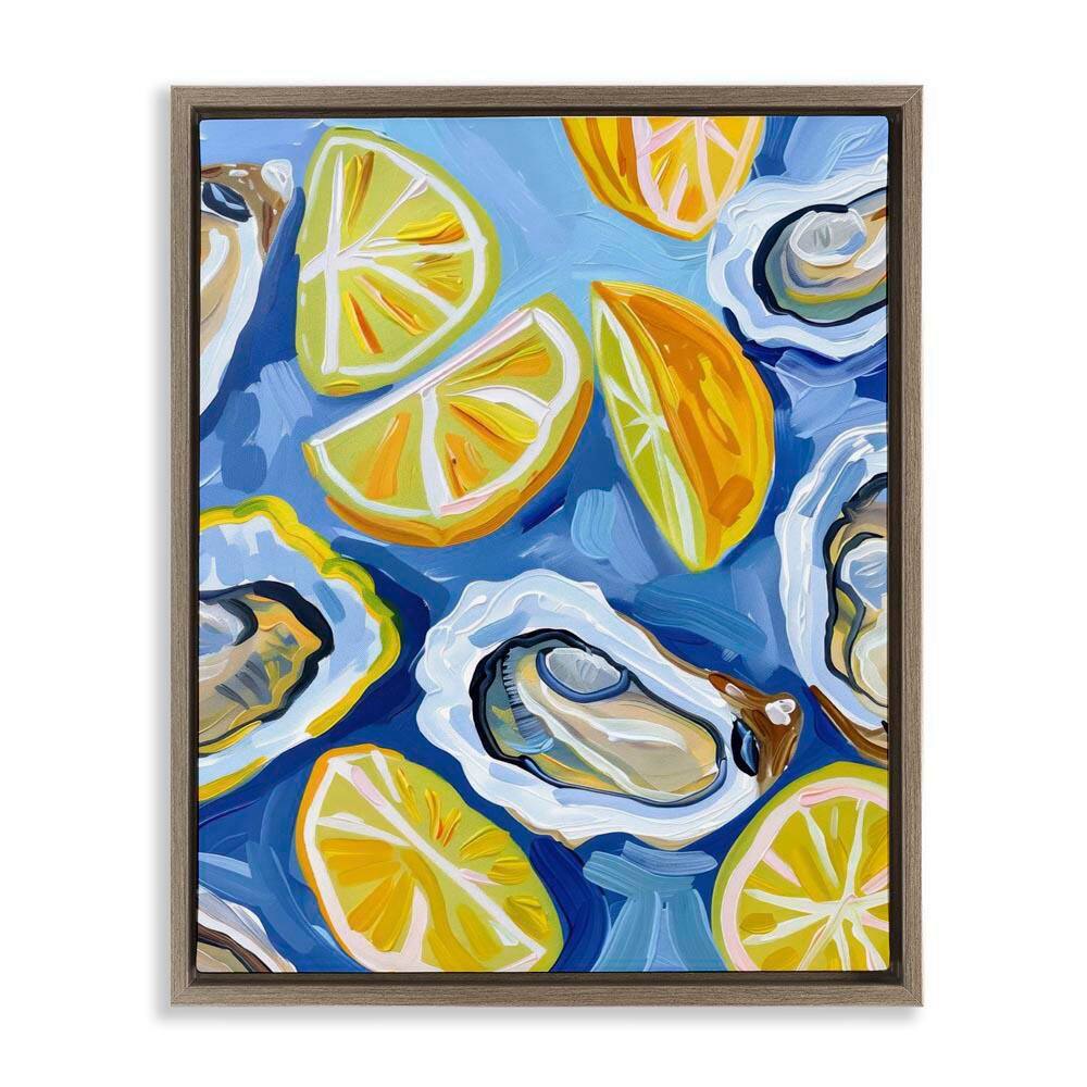 Lemon & Oyster Pattern by LSR Design Studio Brown Floater Frame Food Graphic Art Print 21 in. x 17 in. price history on PriceWatchPro