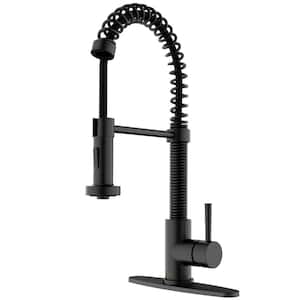 Edison Single Handle Pull-Down Sprayer Kitchen Faucet Set with Deck Plate in Matte Black