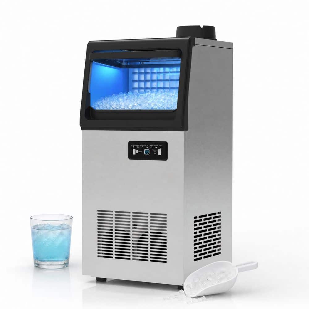 13.78 in. 110 lb. Full Size Cube Freestanding Commercial Ice Maker in Silver with 30 lb. Storage, Self-Cleaning price history on PriceWatchPro