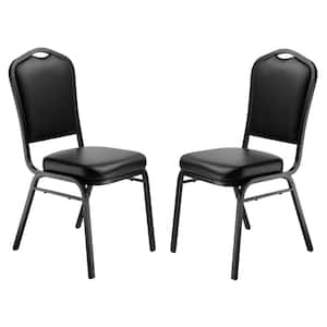 9300-Series Panther Black Seat and Black Sandtex Frame Deluxe Vinyl Upholstered Stack Chair (2-Pack)