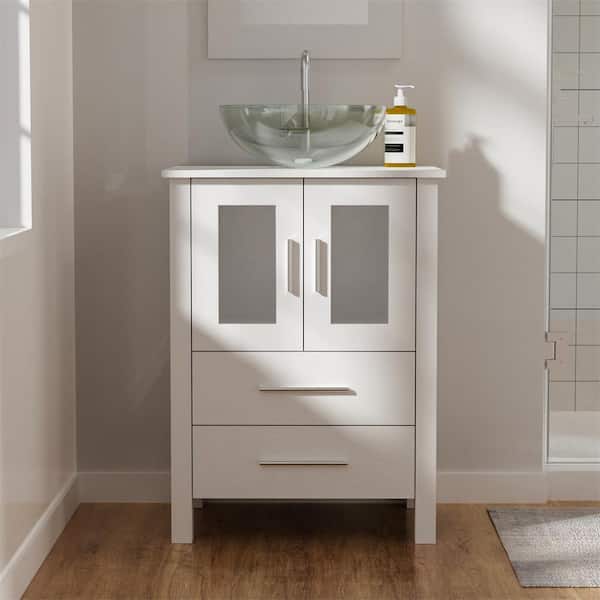 Zeus & Ruta 24 W x 18 D x 34 H Single Bath Vanity in White with White  Ceramic Top for Small Space Semi-open Storage S-AINKBATR - The Home Depot
