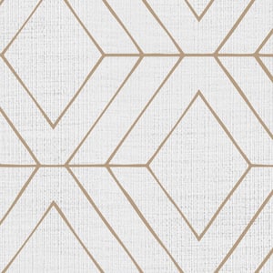 Diamond Geometric Art Deco Lines Off White Peel and Stick Smooth Vinyl Wallpaper
