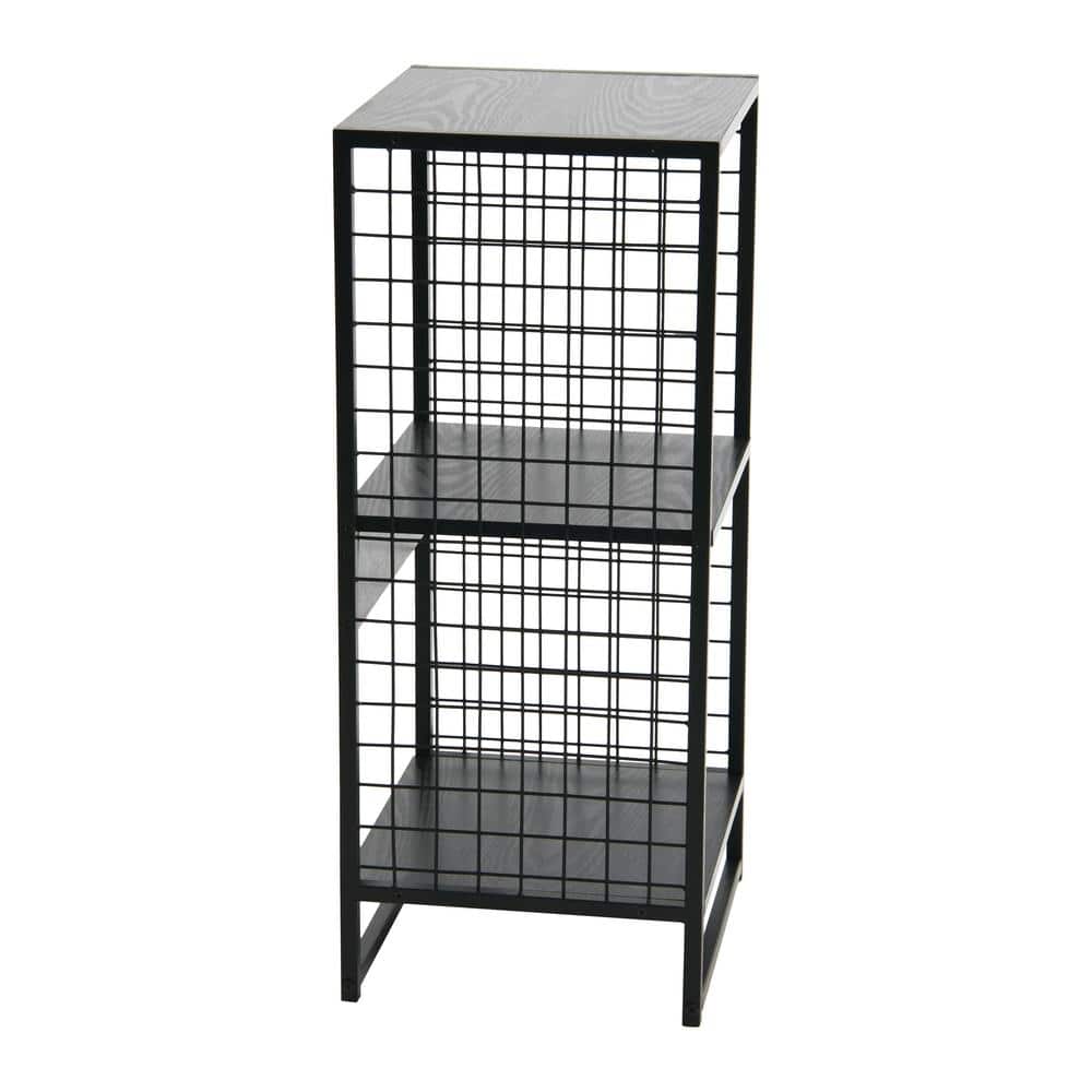 Black Metal and Wood Grain 2-Cube Bookshelf