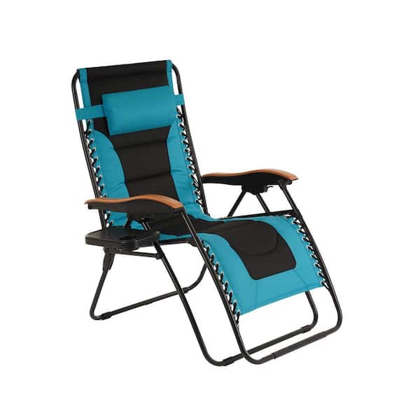 Inner Decor Seymo Lake Blue Folding Padded Zero Gravity Metal Frame Outdoor Lounge Chair