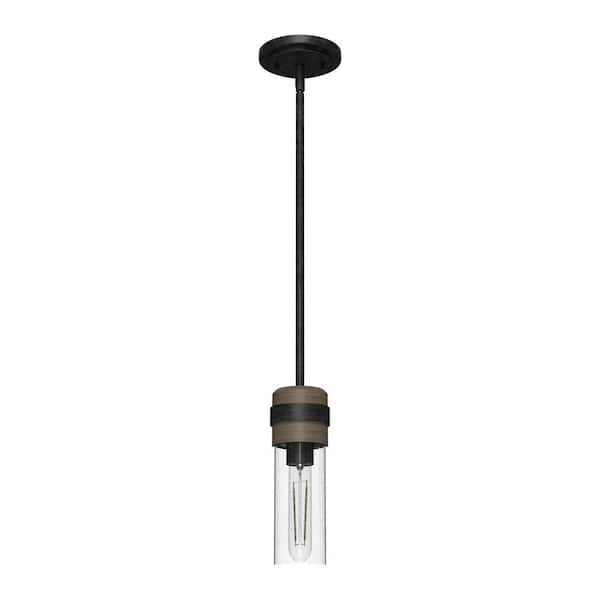 River Mill 1-Light Rustic Iron Island Mini Pendant Light with Clear Seeded Glass Shade