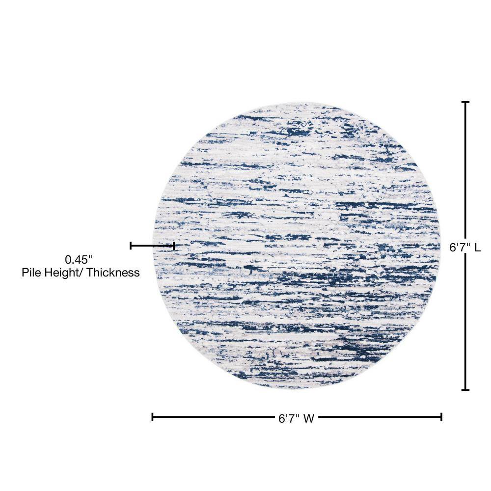 Amelia 6'7" Round Grey and Navy Abstract Area Rug