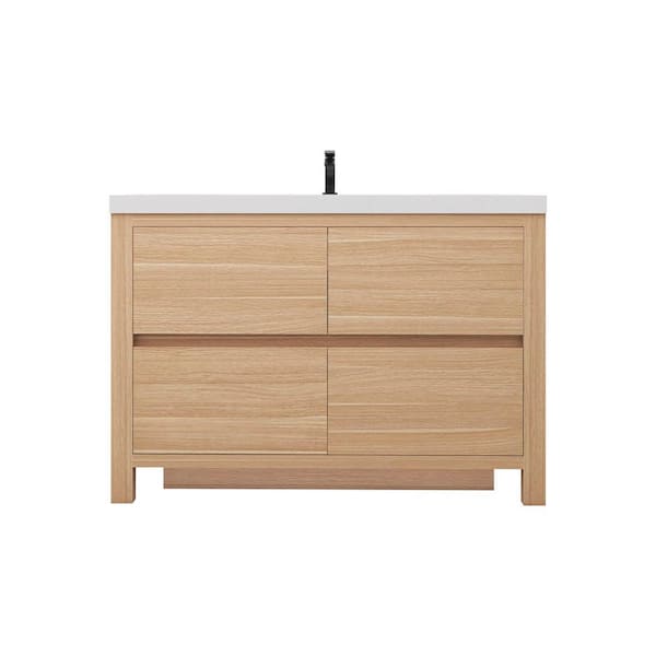 Louis 47 in. W x 20 in. D x 35 in. H Single Sink Freestanding Bath Vanity in Champagne Oak with White Acrylic Top