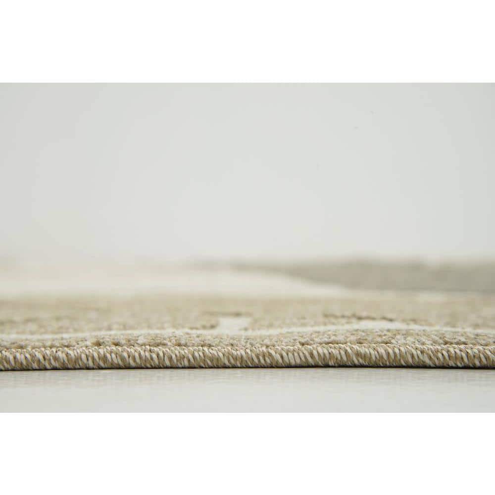 Beige and Brown Synthetic Abstract Outdoor Rectangular Rug