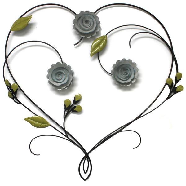 Fetco Leighton Bronze Floral Heart Metal Wall Art