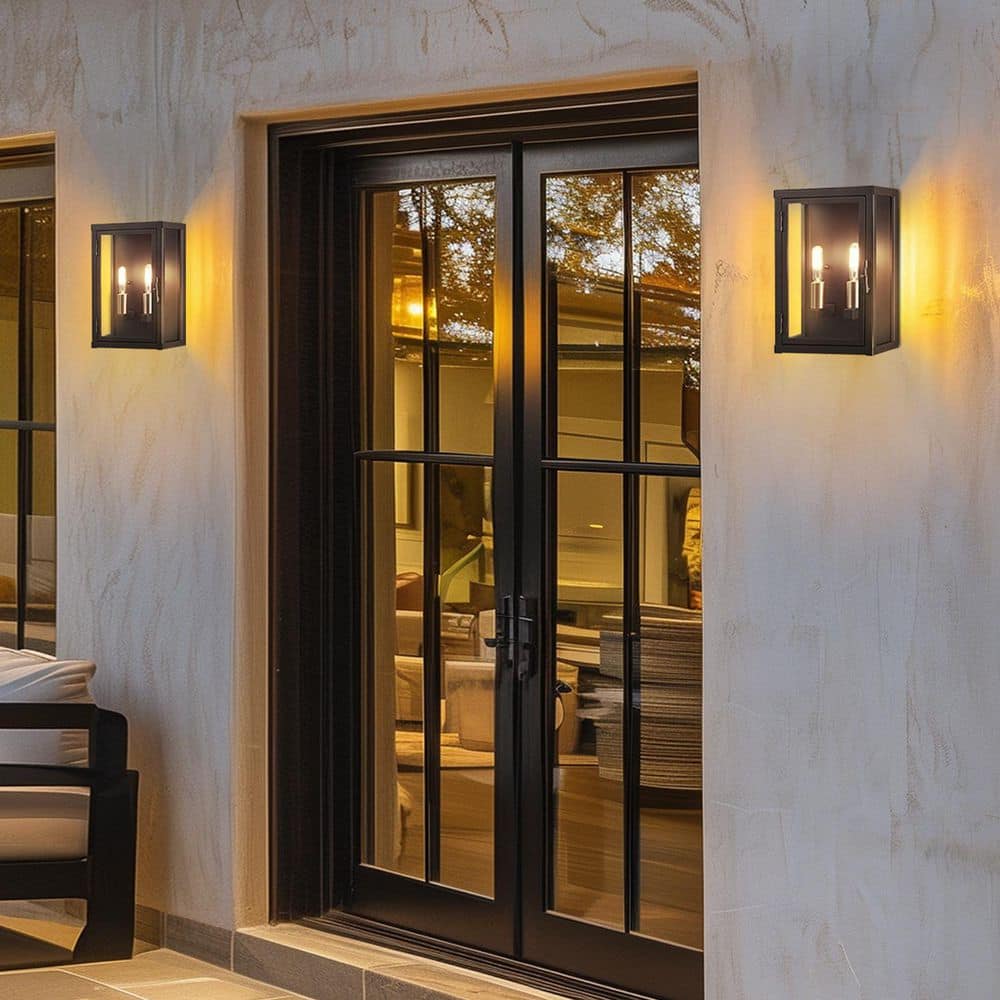 Veronica 2-Light Dark Bronze Outdoor Barn Wall Sconce with Matte Brass Accents and Glass Door Closure price history on PriceWatchPro