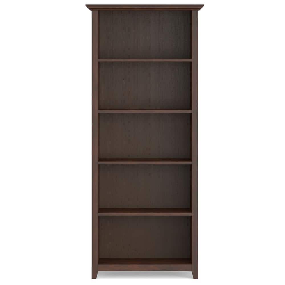 Amherst Adjustable 5-Shelf Solid Wood Bookcase in Russet Brown