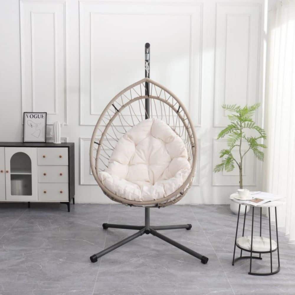 Plastic Outdoor Egg-Shaped Hanging Chair with Stand, Patio Swing