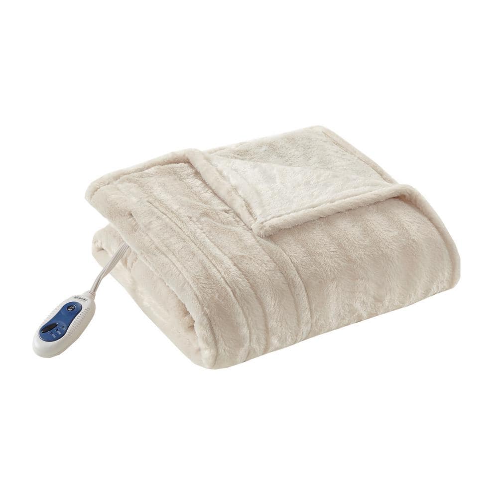 Beautyrest Heated Duke Ivory 50 in. x 70 in. Faux Fur Heated Throw BR50 ...