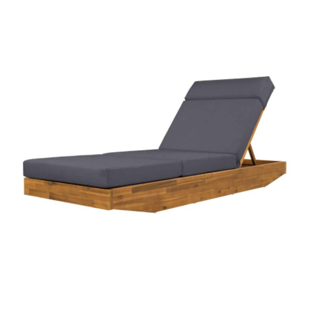 Brown 1-Piece Acacia Wood Outdoor Patio Chaise Lounge with Dark Gray Cushions price history on PriceWatchPro