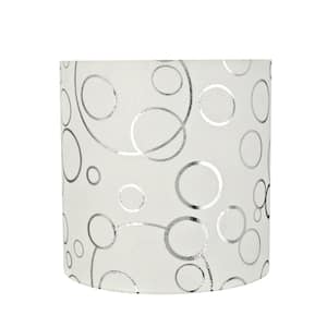 8 in. x 8 in. White with Silver Circle Pattern Drum, Cylinder Lamp Shade